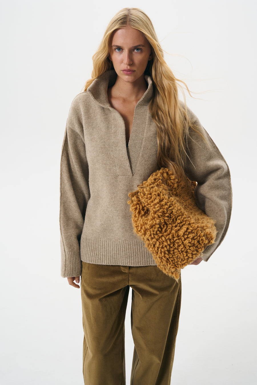 REVERSE LAMBSWOOL POLO | BARLEY