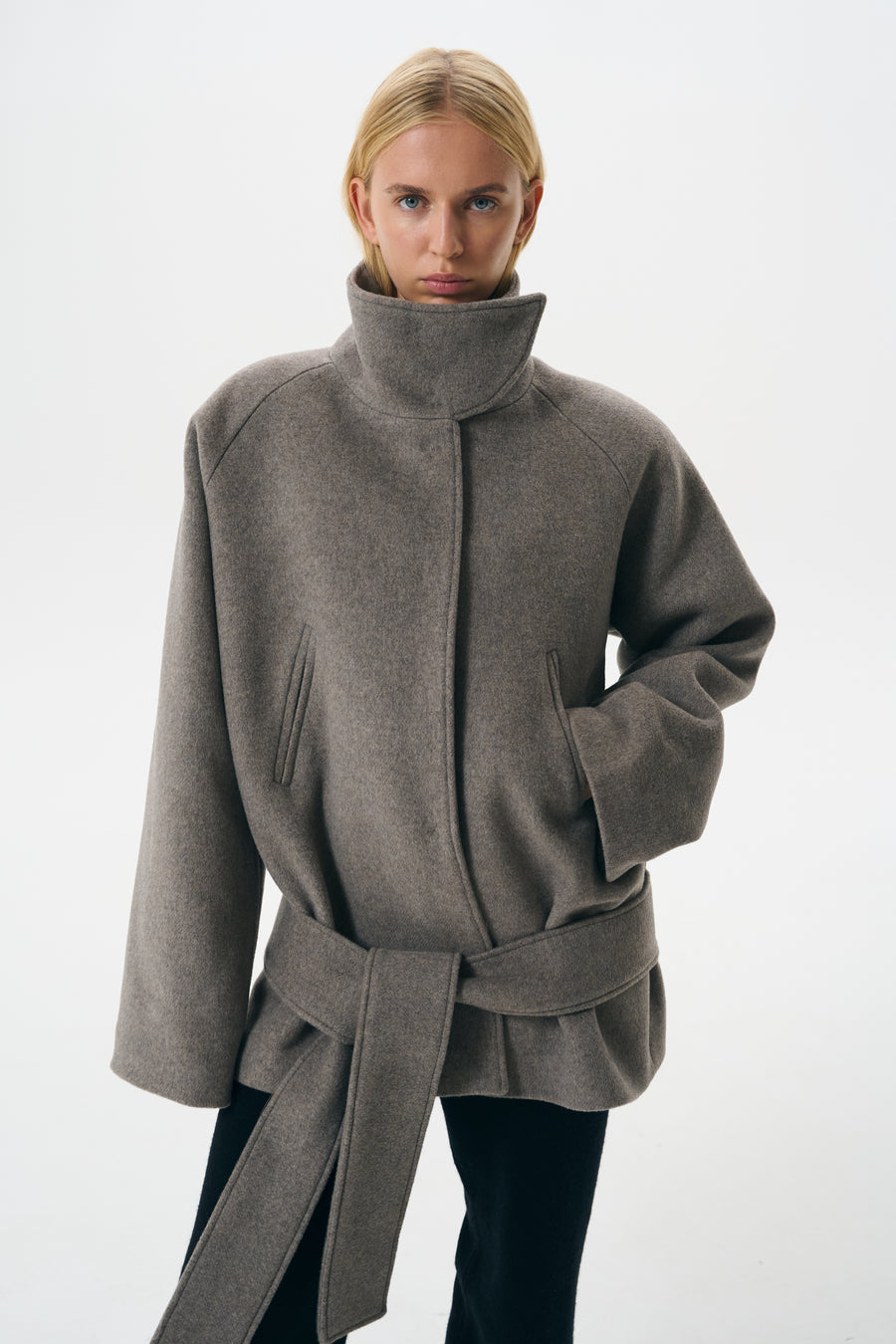LOW WAIST WOOL JACKET | MUSHROOM