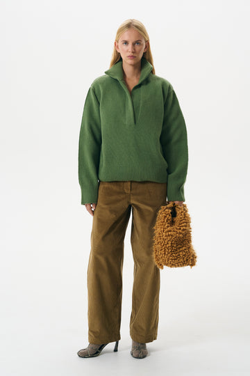 REVERSE LAMBSWOOL POLO | SAGE