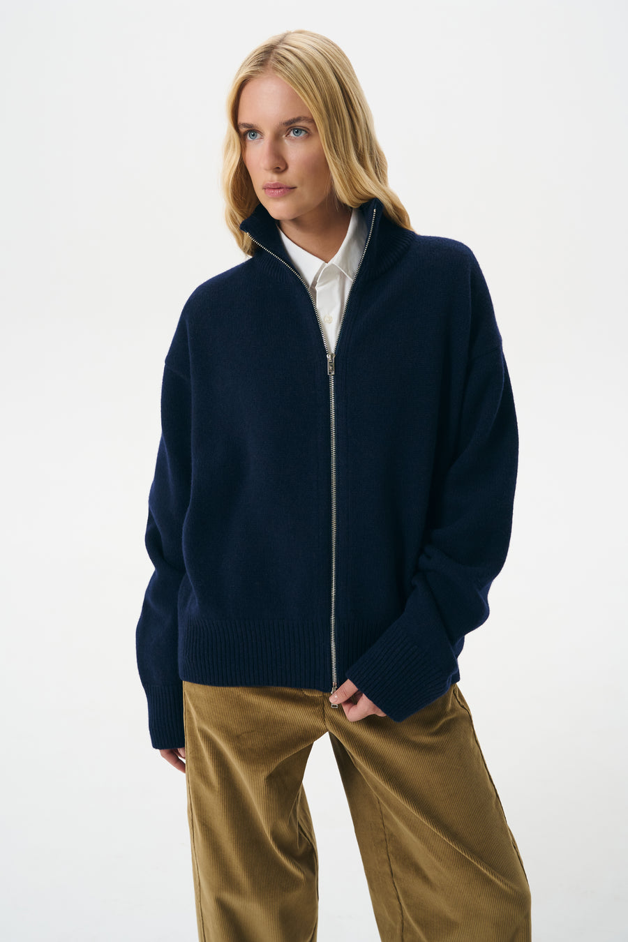 CASHMERE ZIP SWEATER | NAVY
