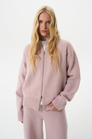 LAMBSWOOL ZIP SWEATER | DUST ROSE