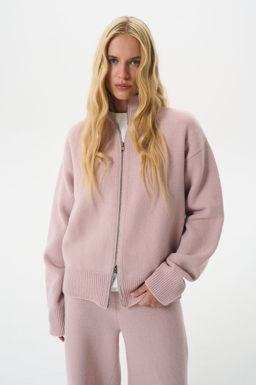 LAMBSWOOL ZIP SWEATER | DUST ROSE