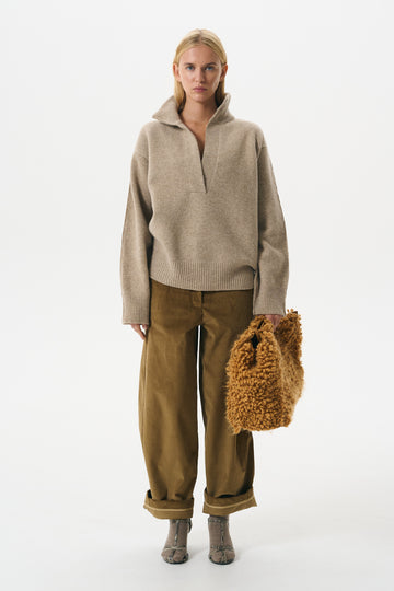 REVERSE LAMBSWOOL POLO | BARLEY