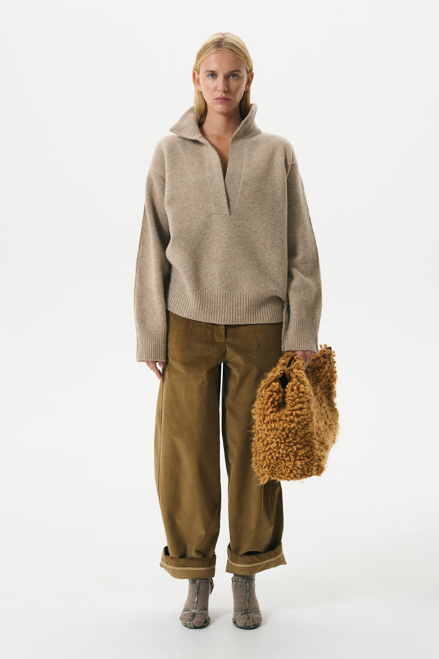 REVERSE LAMBSWOOL POLO | BARLEY