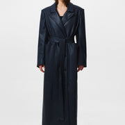 DOUBLE-BREASTED ECO LEATHER COAT | NAVY