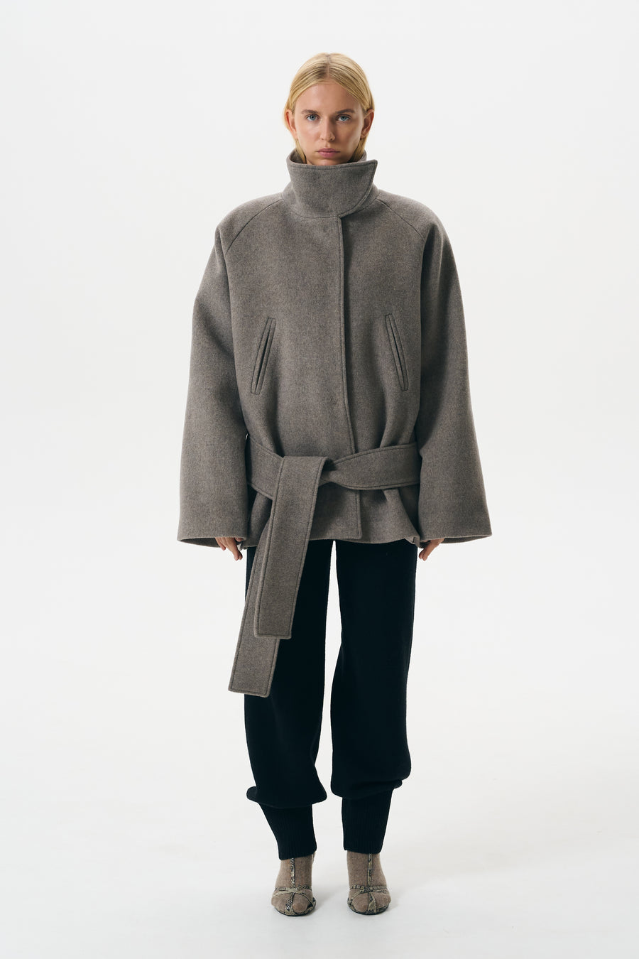 LOW WAIST WOOL JACKET | MUSHROOM