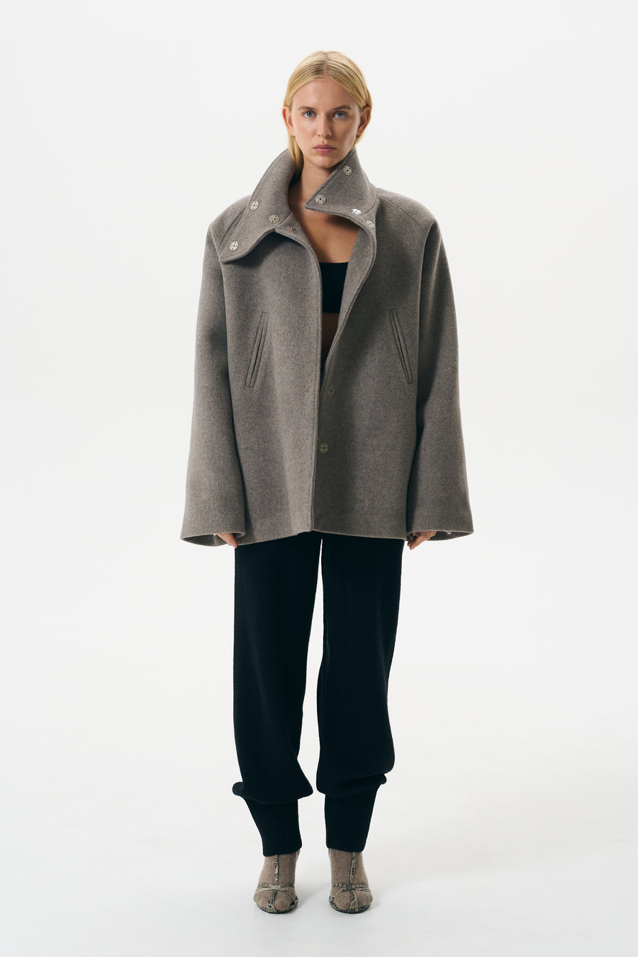 LOW WAIST WOOL JACKET | MUSHROOM